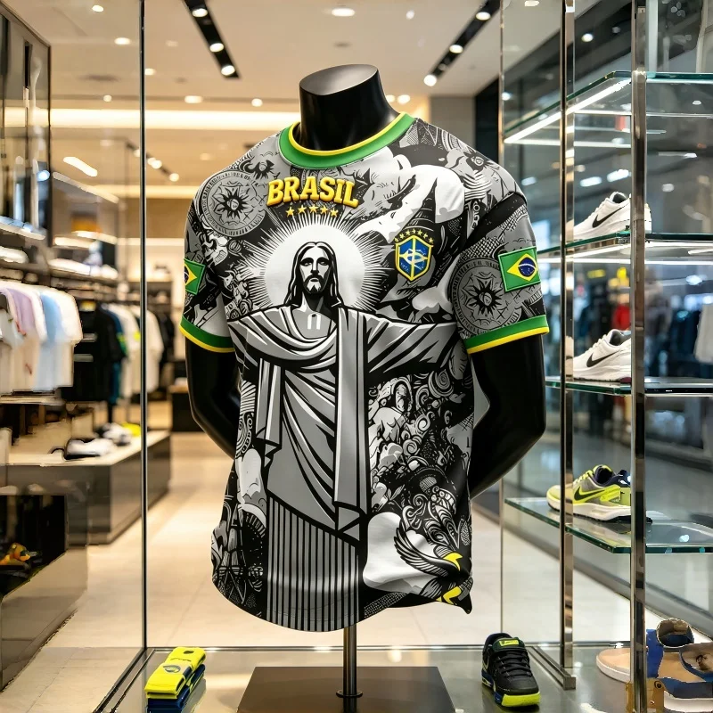 2026 New Brazilian 3D Printed Fan Uniform, Suitable for Sports, Leisure, Quick Drying, Breathable Men's Parent-child T-shirt