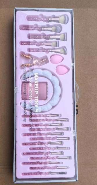 23Pcs Crystal Makeup Tool Set, Makeup Brushes with Crystal Headband and Eyelash Curler for Daily Beauty