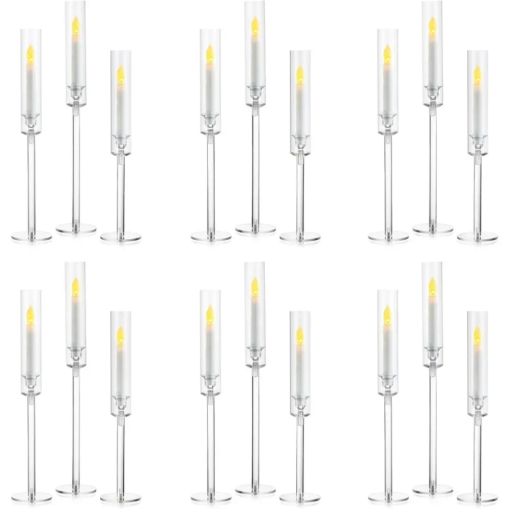 

18 Pieces Candle Holder Bulk Clear Acrylic Hurricane Shade for Cone Candle Centerpiece Home Decoration Candles Holders Decor