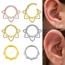 Flowers Nose Ring Clicker Daith Piercing Ear Cartilage Helix Hoop Body Septum For Women Men 316L Surgical Steel