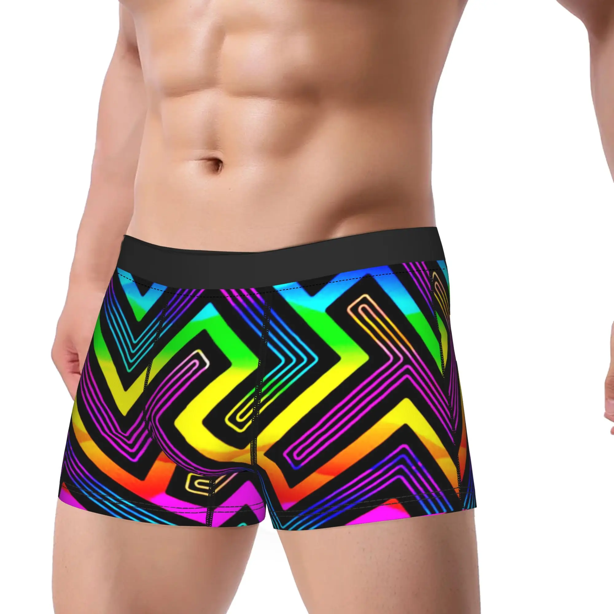 Rainbow Geometric Maze Pattern  Underpants Homme Panties Male Underwear Ventilate Shorts Boxer Briefs
