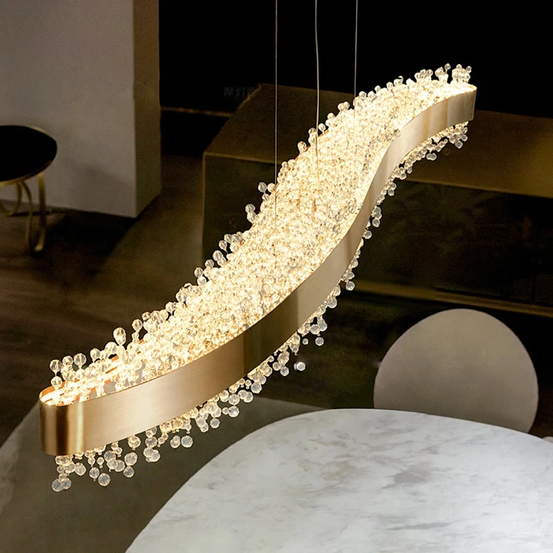 Modern crystal chandelier lighting Nordic living room chandelier luxury dining room kitchen rectangular gold chandelier YX765TB