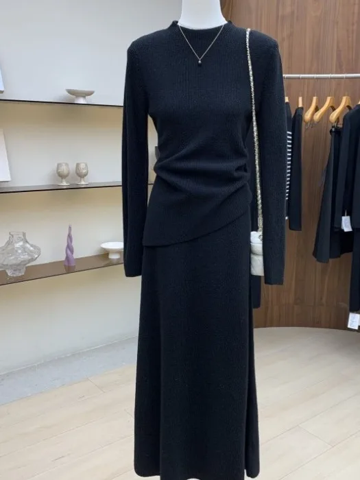 Ele Set lavorato a maglia da donna Autunno Inverno Dimagrante Spacco laterale Maglione lungo Gonna longuette Due pezzi Trendy Ensemble Vita incinta