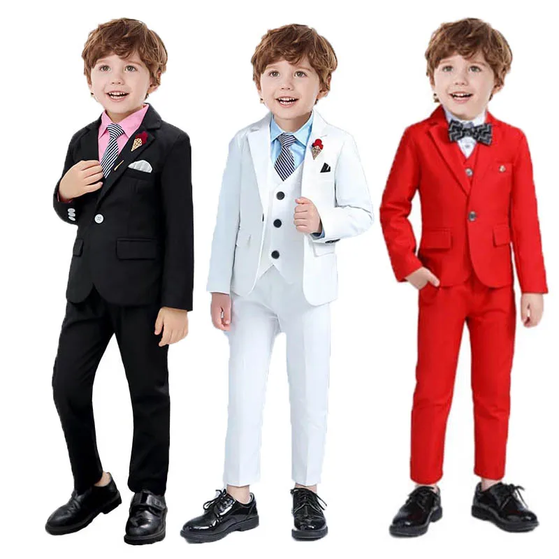 

Children White Baptism Jacket Vest Pants Bowtie Photography Suit Flower Boys Party Ceremony Costume Kids Birthday Wedding Dress