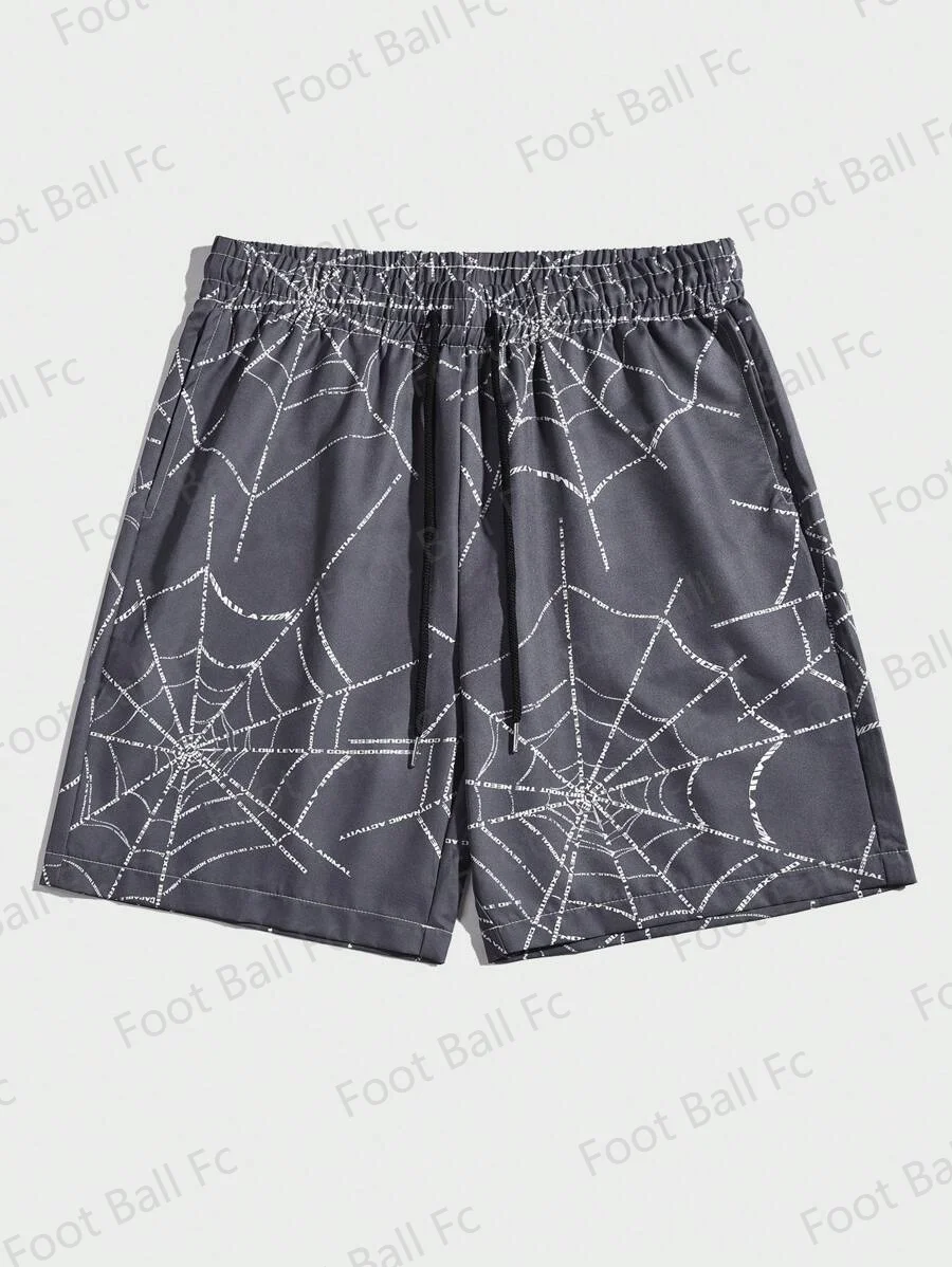 2024 New Arrival Summer Goth Spider Web Print Shorts Street Life Drawstring  Casual Shorts For Daily Life For Kids/Adullt Trunks