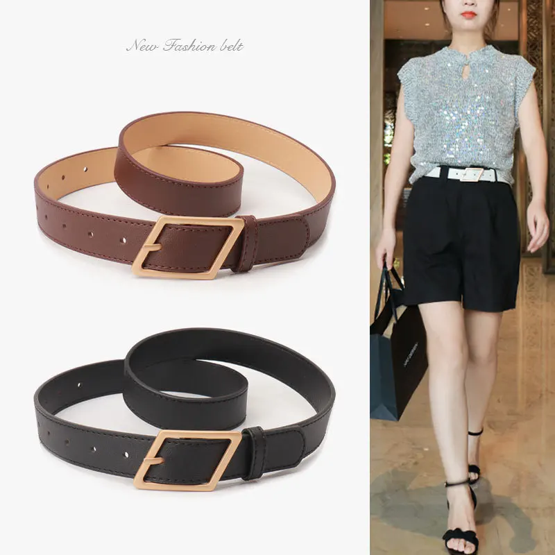 

New Women PU Leather Belts Parallelogram Alloy Buckle Niche Design Waistband Trend Versatile Color Scheme Dress Jeans Belts