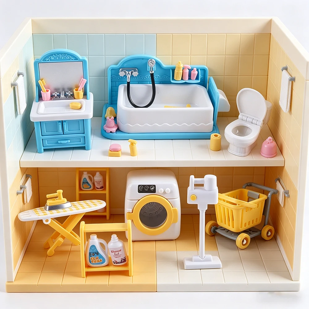 

Bathroom Set Dollhouse Miniature Furniture Bathtub Pretend Play Doll House Accessories For Boy Girl Gifts SENGTONGLE-E04