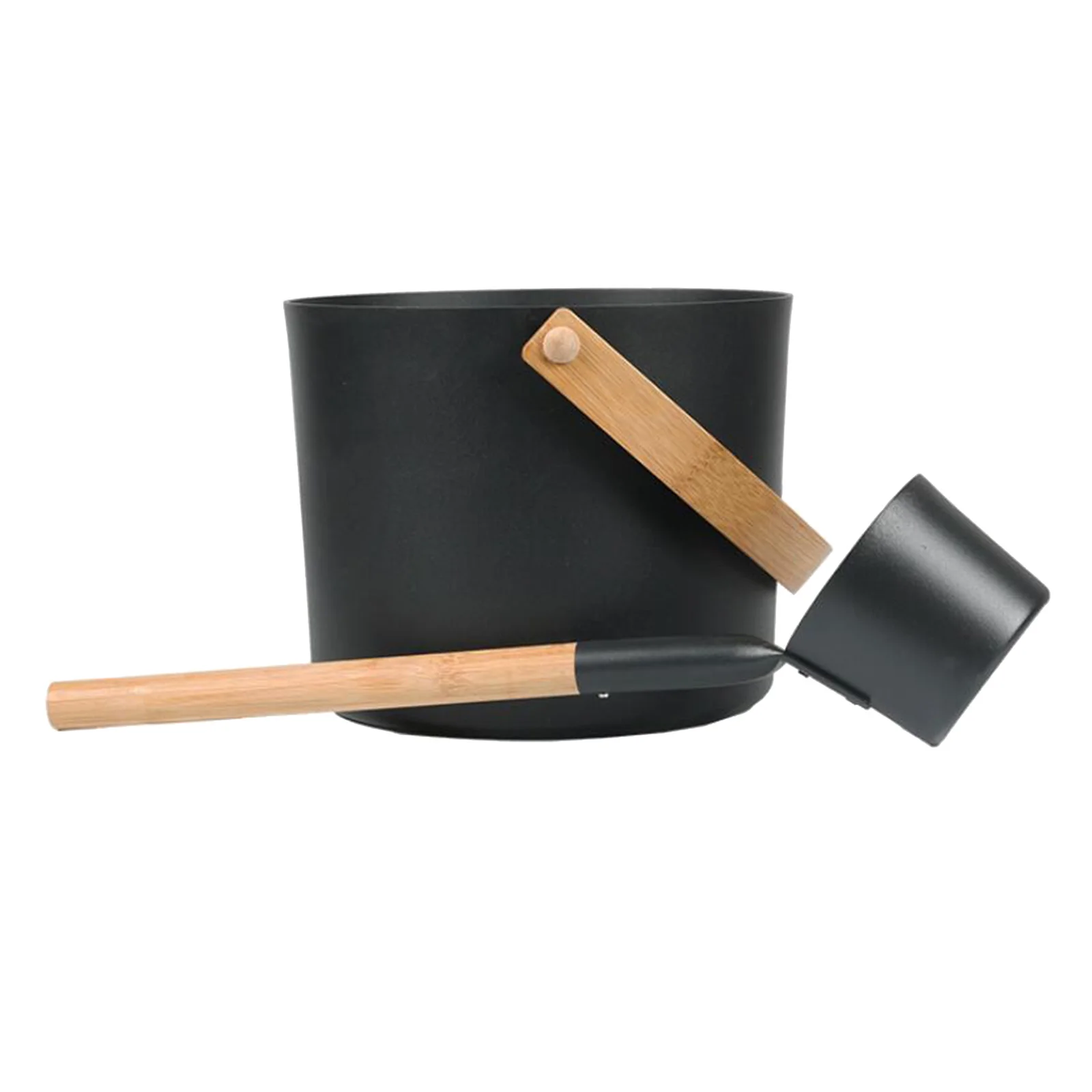 Durable Aluminum Sauna Pail with Wooden Ladle Long Handle for Home Spa Steam Room Infrared Sauna Accessory