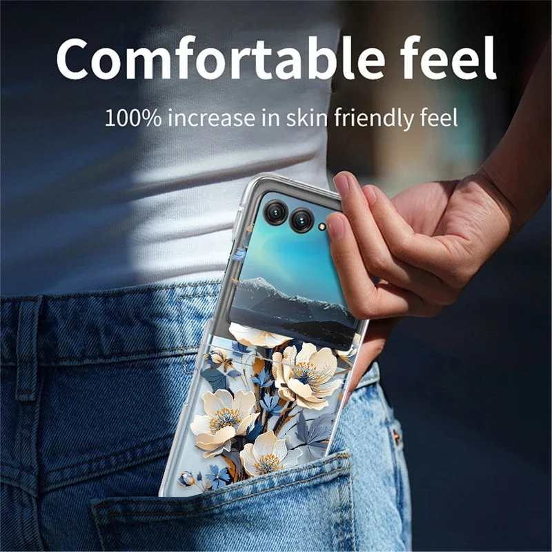 Floral Patterned Clear Case For Motorola Razr 50 40 Ultra Razr40 Razr50 Slim Shockproof Hard PC Transparent Folding Phone Cover