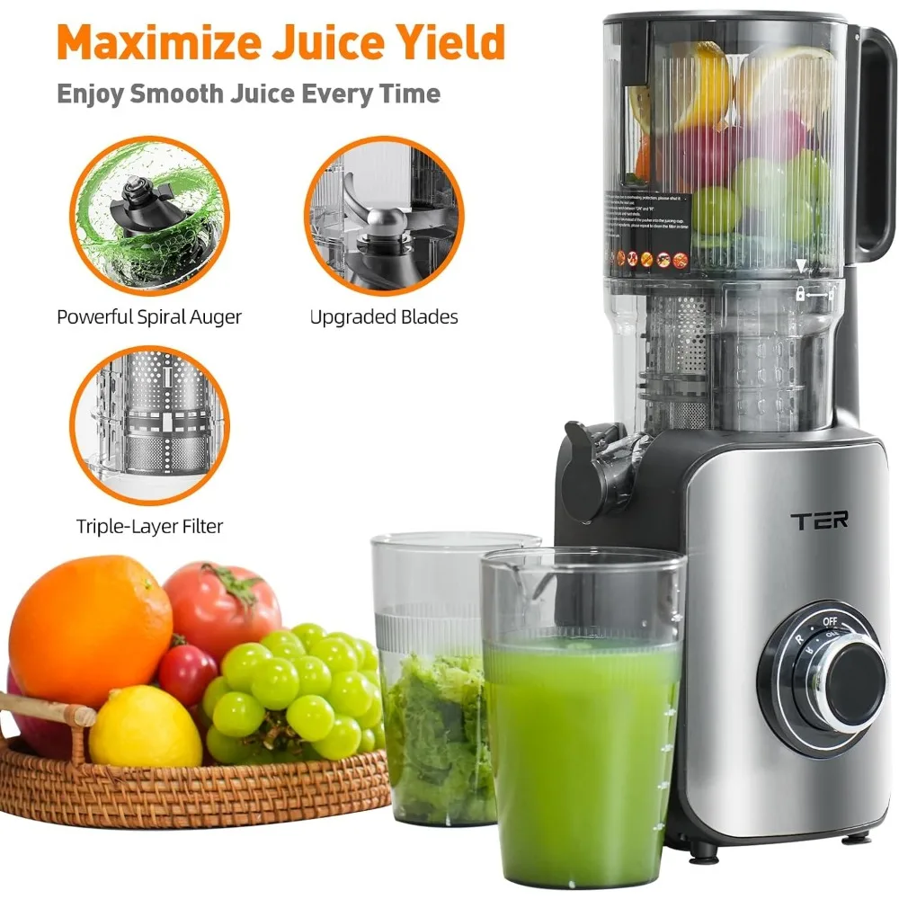 

Juicer Machines Slow Masticating Juicer Cold Press 4.8" Wide Chute Quiet Efficient Easy Clean Fruits Vegetables Family Healthy
