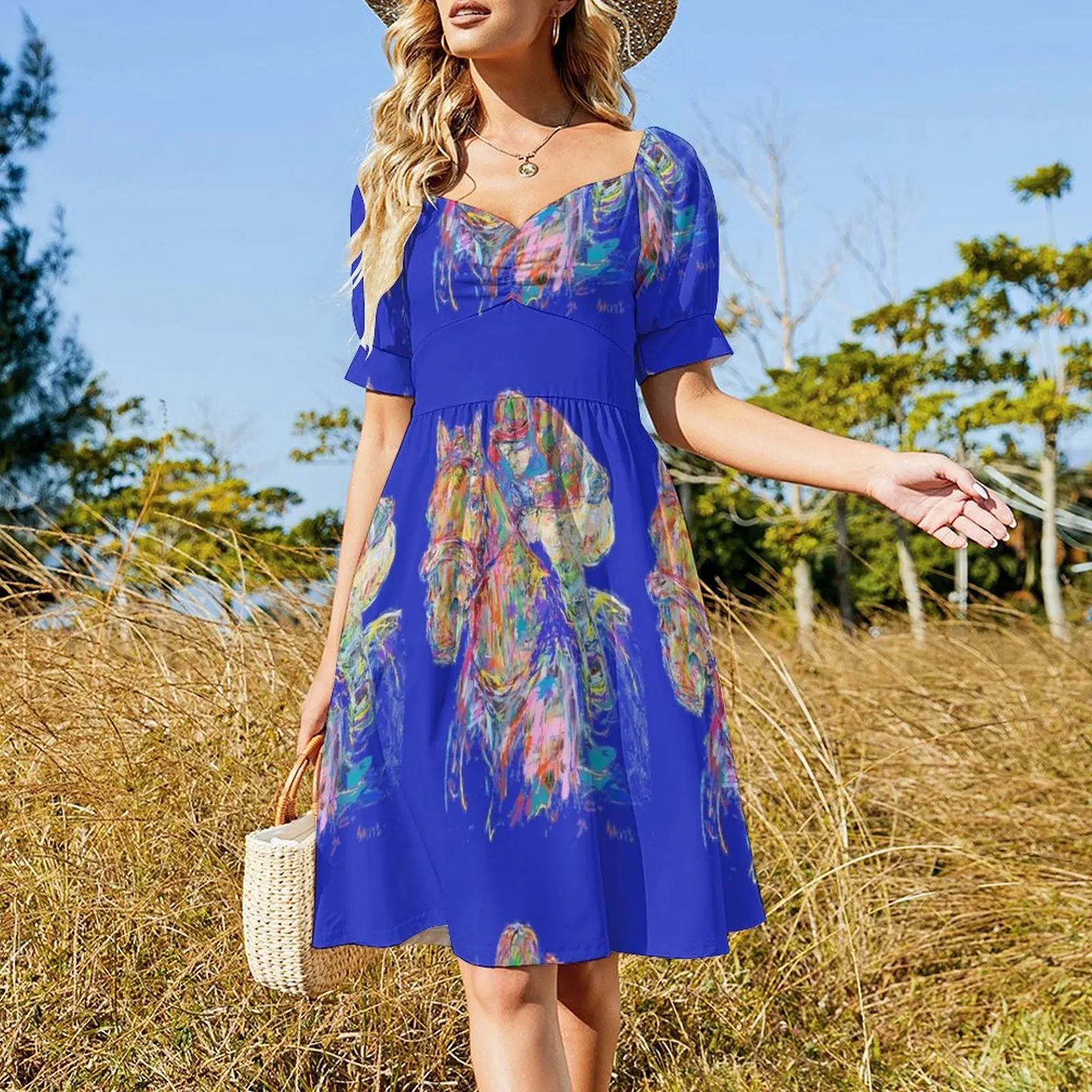 Blue rider Short Sleeved Dress women's clothing korea stylish Clothing Dress