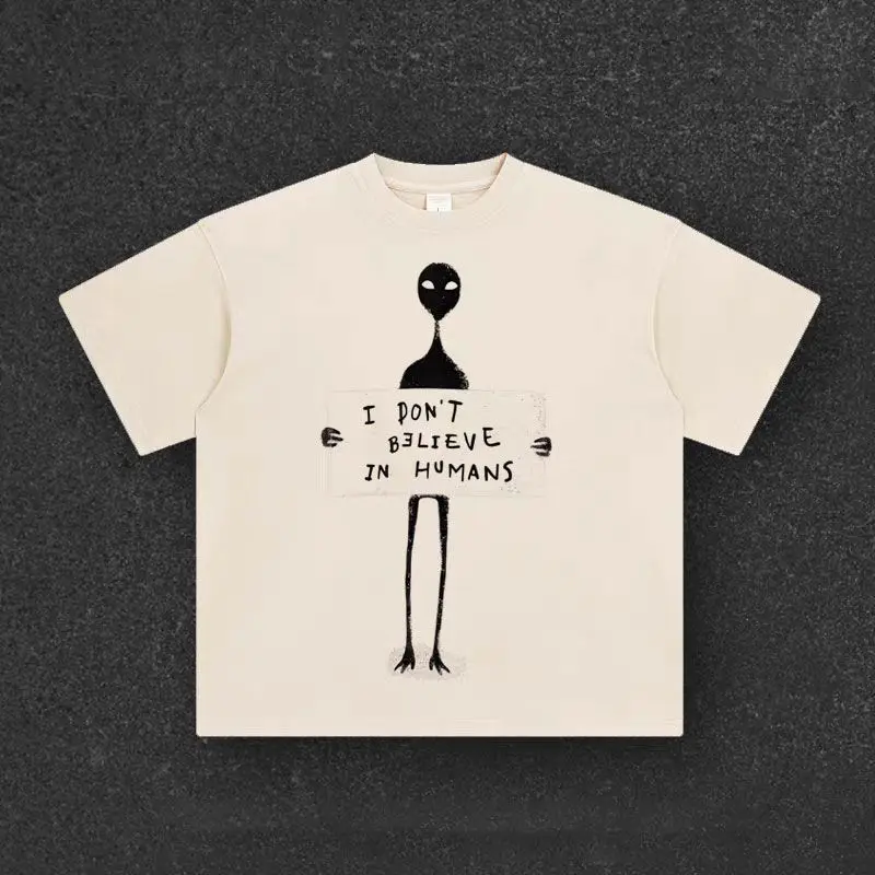 Футболка из чистого хлопка с принтом, американский стираный старый модный бренд в европейском и американском стиле, топ с круглым вырезом и короткими рукавами