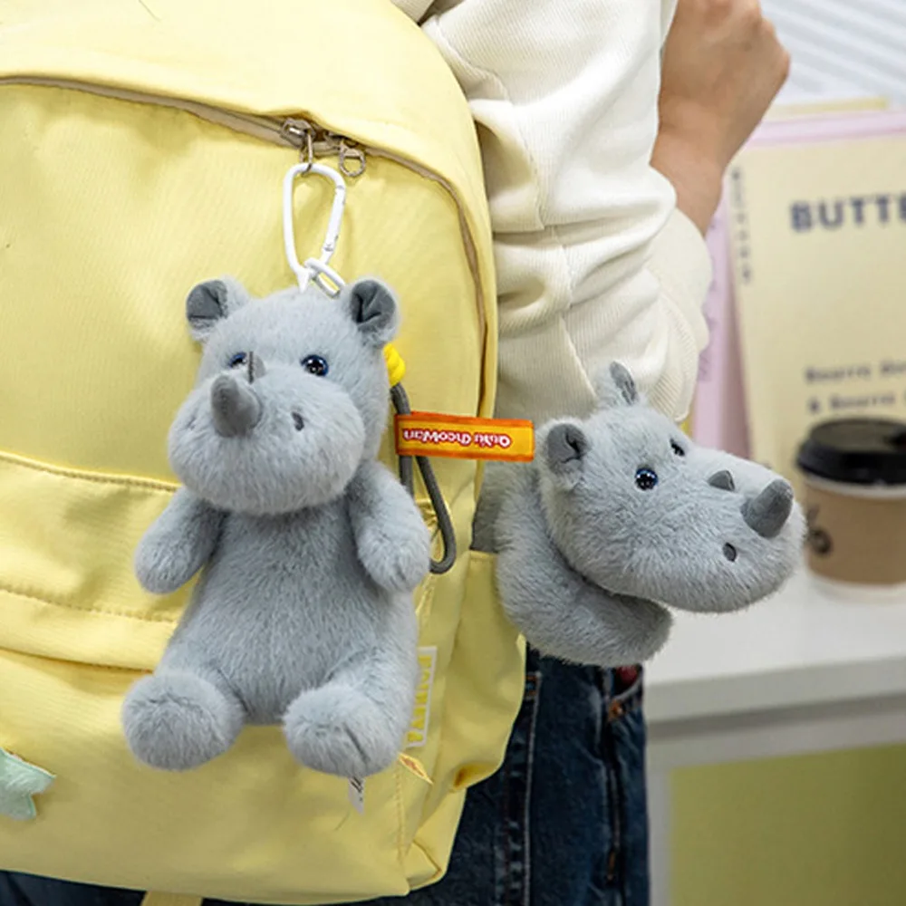 Mochila colgante almohadilla para la muñeca rinoceronte colgante Animal esponjoso rinoceronte suave comodidad rinoceronte fiestas de cumpleaños