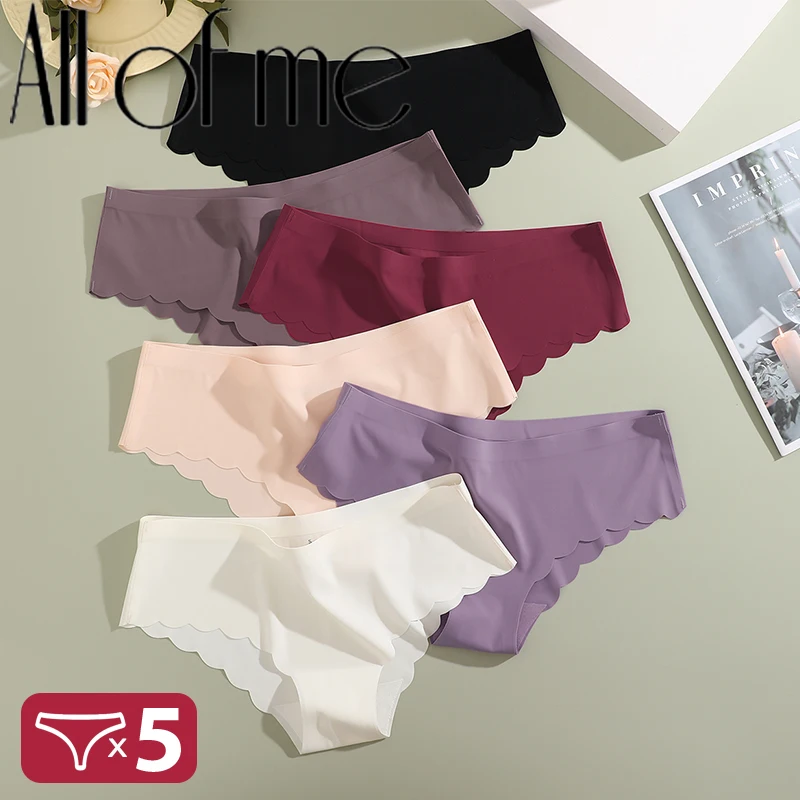 5Pcs/Set Seamless Silk Briefs Sexy Panties For Women Mid Waist Comfortable Girl Silk Panty Female Un