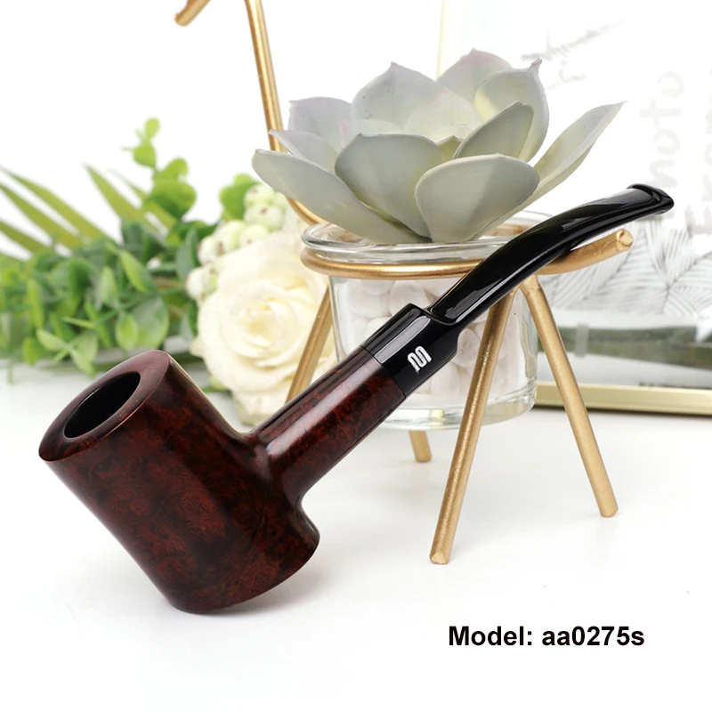 MUXIANG Briar Wood Hammer Shape Handmade Bent Stems Tobacco Pipe  For Smoking  9mm  Filters With 10 Pipe Cleaning Tools  aa0275s