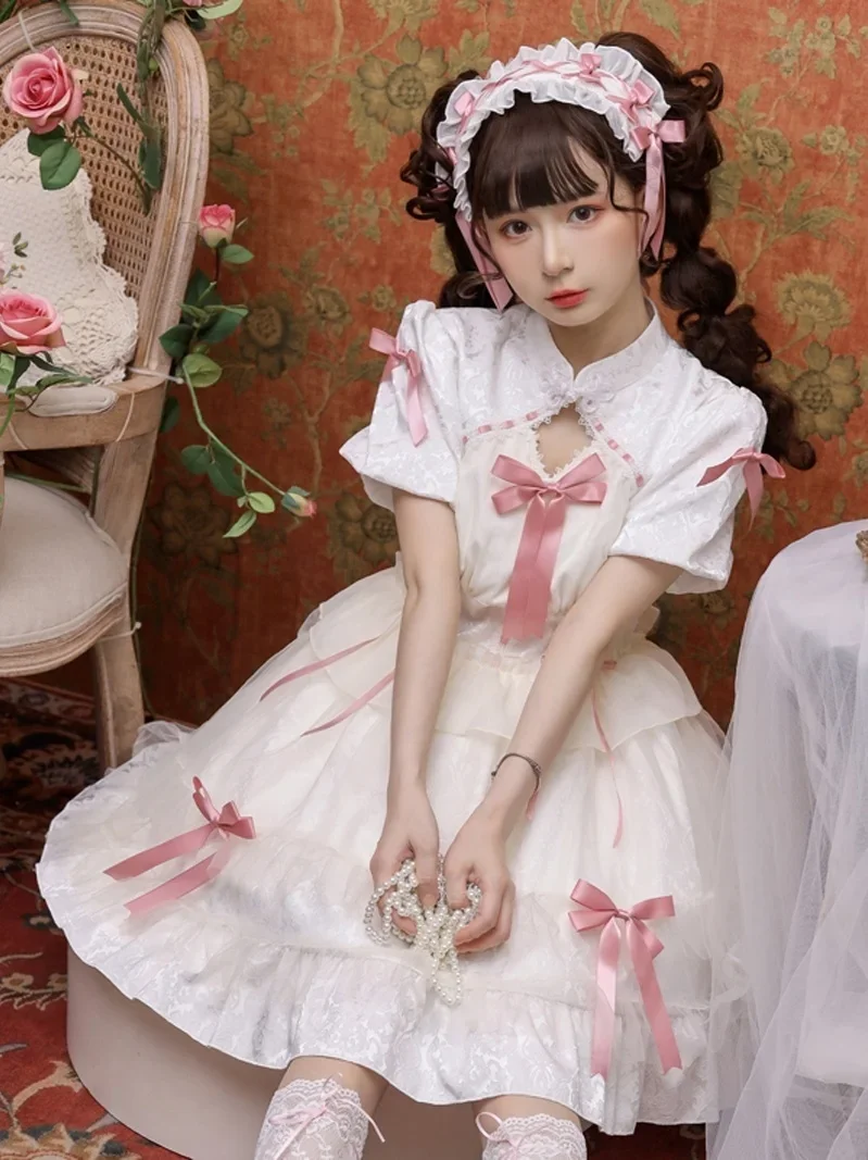 

cheongsam style Lolita Pink Maid Dress Japanese Sweet Women Dress Role Play Costume Halloween Party Cosplay Kawaii Clothing