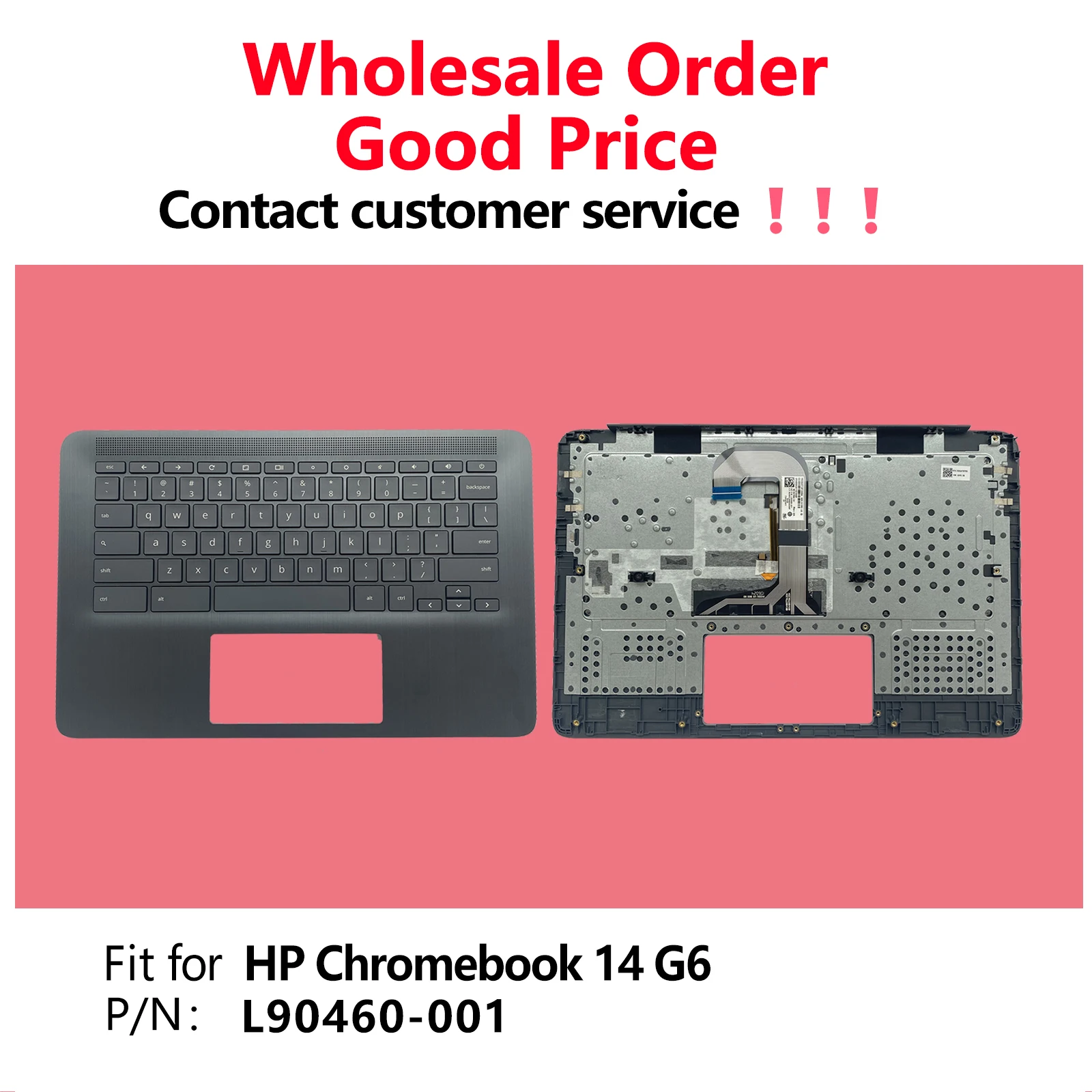 

Replacement Laptop Upper Case Palmrest Backlit Keyboard Assembly Part for HP Chromebook 14 G6 CB14 G6 L90460-001 Black