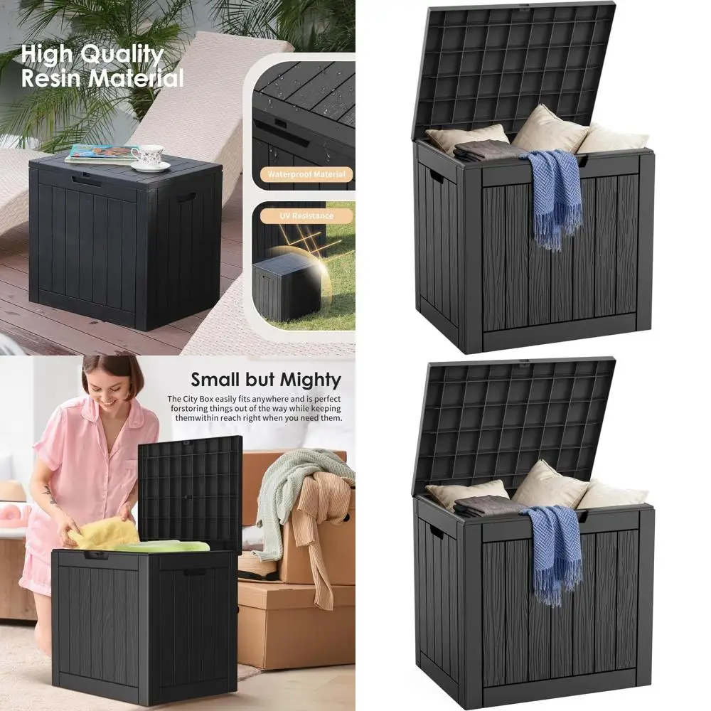 

Всепогодный запираемый ящик для хранения на открытом воздухе объемом 30 галлонов для террас и садового инвентаря, устойчивый к УФ-излучению, черный