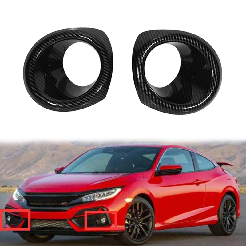 Carbon Fiber Front Bumper Fog Light Lamp Frame Cover Trim For Honda Civic Hatchback 2019-2020