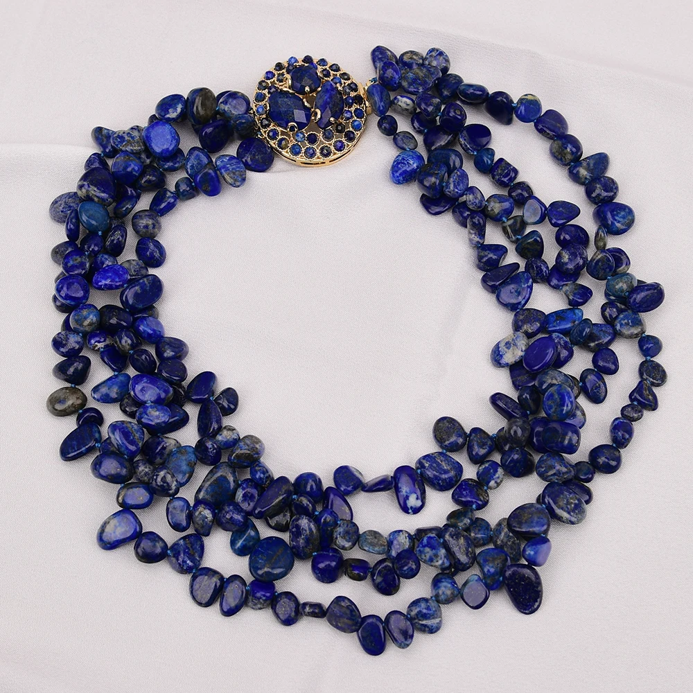 GG 18 ''4 rangées collier Lapis lazuli bleu naturel fermoir Lapis bijoux multi-brins