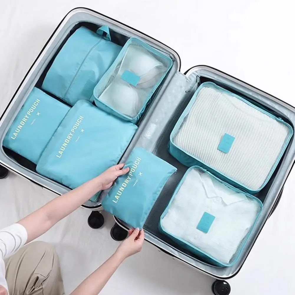 6 Pcs Travel Storage Bags Folding Mesh Window Breathable Underwear Shoe Organization Waterproof Luggage Organizer With Zipper