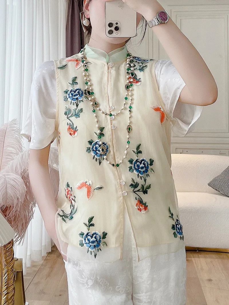 high-end-spring-summer-vest-top-retro-embroidery-flowers-chinese-style-elegant-lady-organza-vest-female-s-xxl