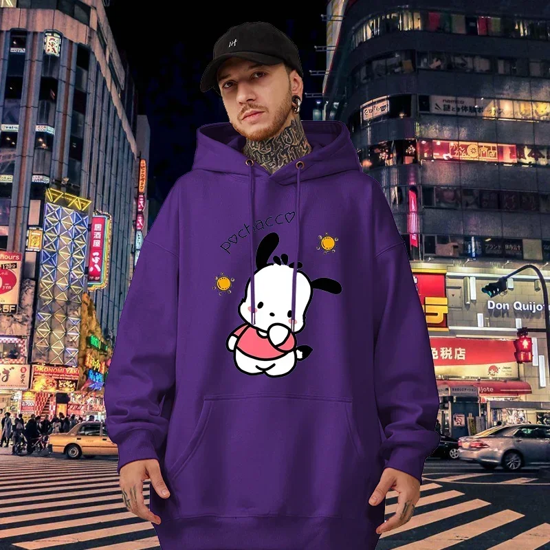 Cartoon Printed Male Sweatshirts Sanrio Pochacco Classic Pattern Trendy Long Sleeve Autumn Winter Casual Clothes Men Hoodies