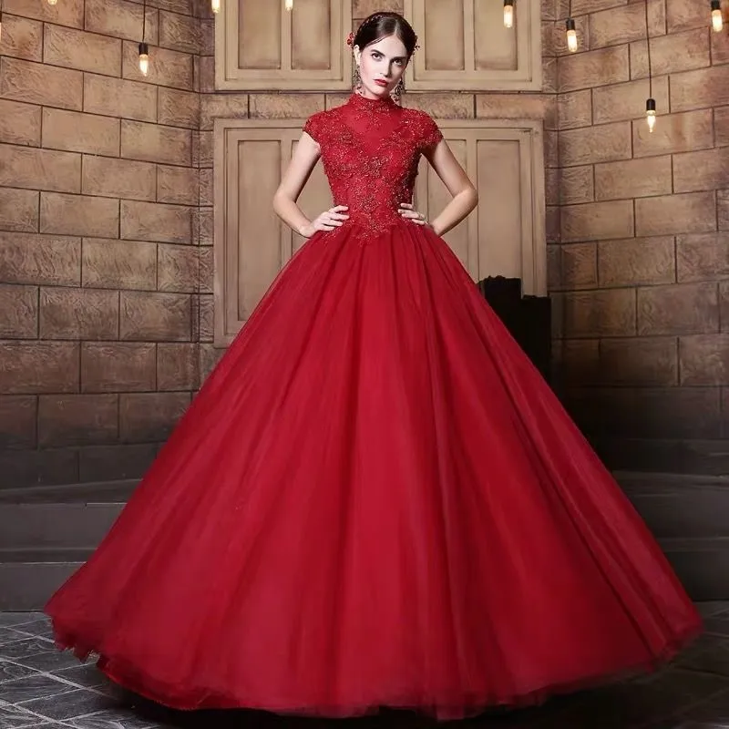 

Burgundy Ball Gown Women Quinceanera Dresses Appliques Tulle Prom Birthday Party Gowns Formal Vestido De Noche Abenkleider