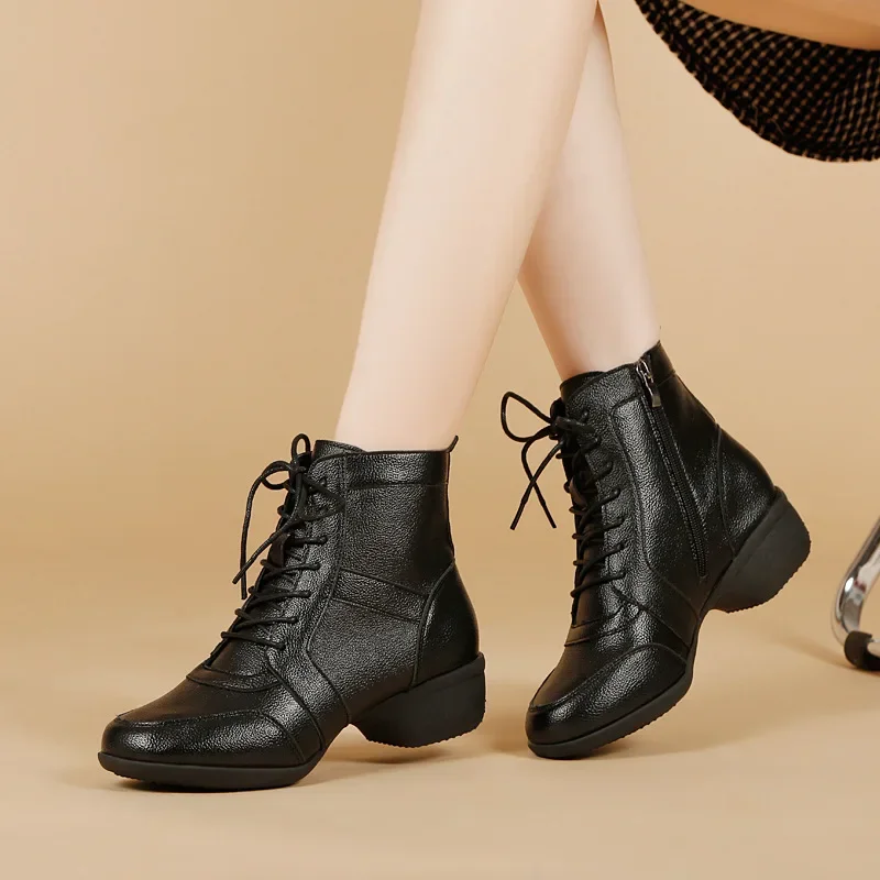 Modern Dance Shoes Women Boot Hollow Leather Soft Modern Dancing Shoes Woman Square Dance Shoes Boots Sneakers