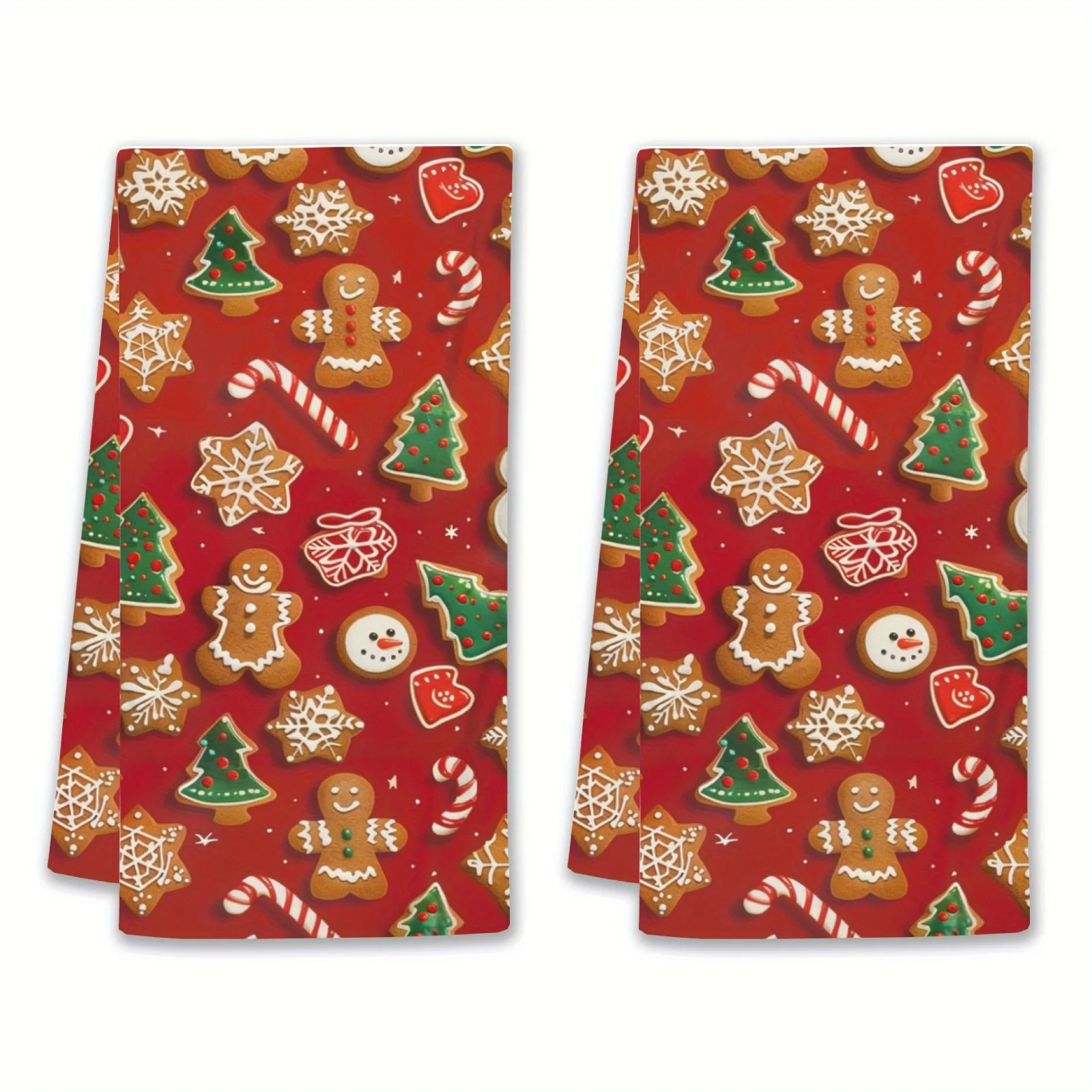 Christmas Cartoon Gingerbread Man Theme Kitchen Towel Cleaning Supplies Absorbent Hand Towels Set Navidad Home Decorations