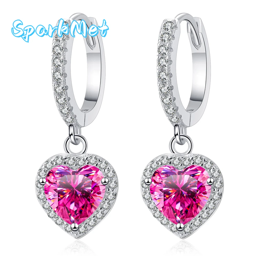 

Серьги-капли SparkMet Total 2ct с розовым сердцем и муассанитом, женские серьги с сертификатом, пройденный тест на бриллианты, вечные ювелирные изделия, подарок, серебро S925