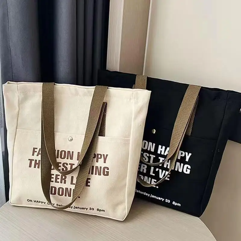 2pcs Canvas Bag Ins Female Students Korean Large Capacity Letters Shoulder Bag Tote Bag Simple Fashion Canvas Bag