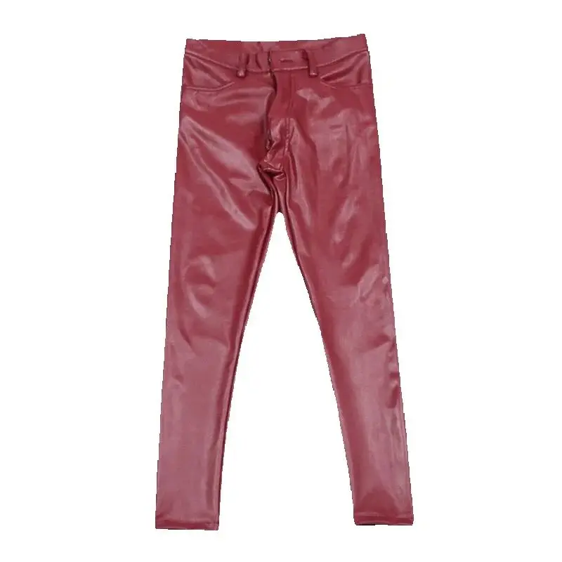 

Skinny PU Faux Leather Pants Cowboy Punk Style Bulge Crotch Pencil Trouser Motorcycle Tight Casual Leggings