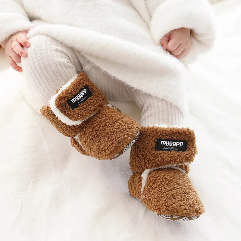 Toddler Baby Thickened Sherpa Boots Flat Shoes Infant Girls Boys Non-Slip Soft Sole First Walker Winter Warm Crib Shoes