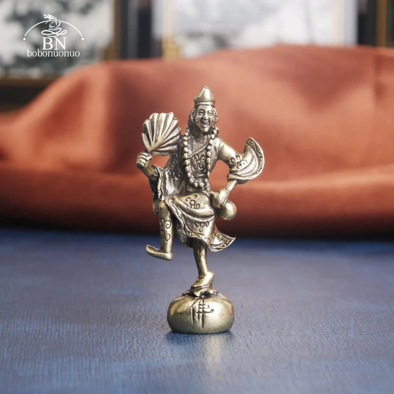 Винтажная латунная маленькая статуя Будды Jigong, настольное украшение, Античная Медная миниатюрная статуэтка, счастливое украшение для дома, поделки