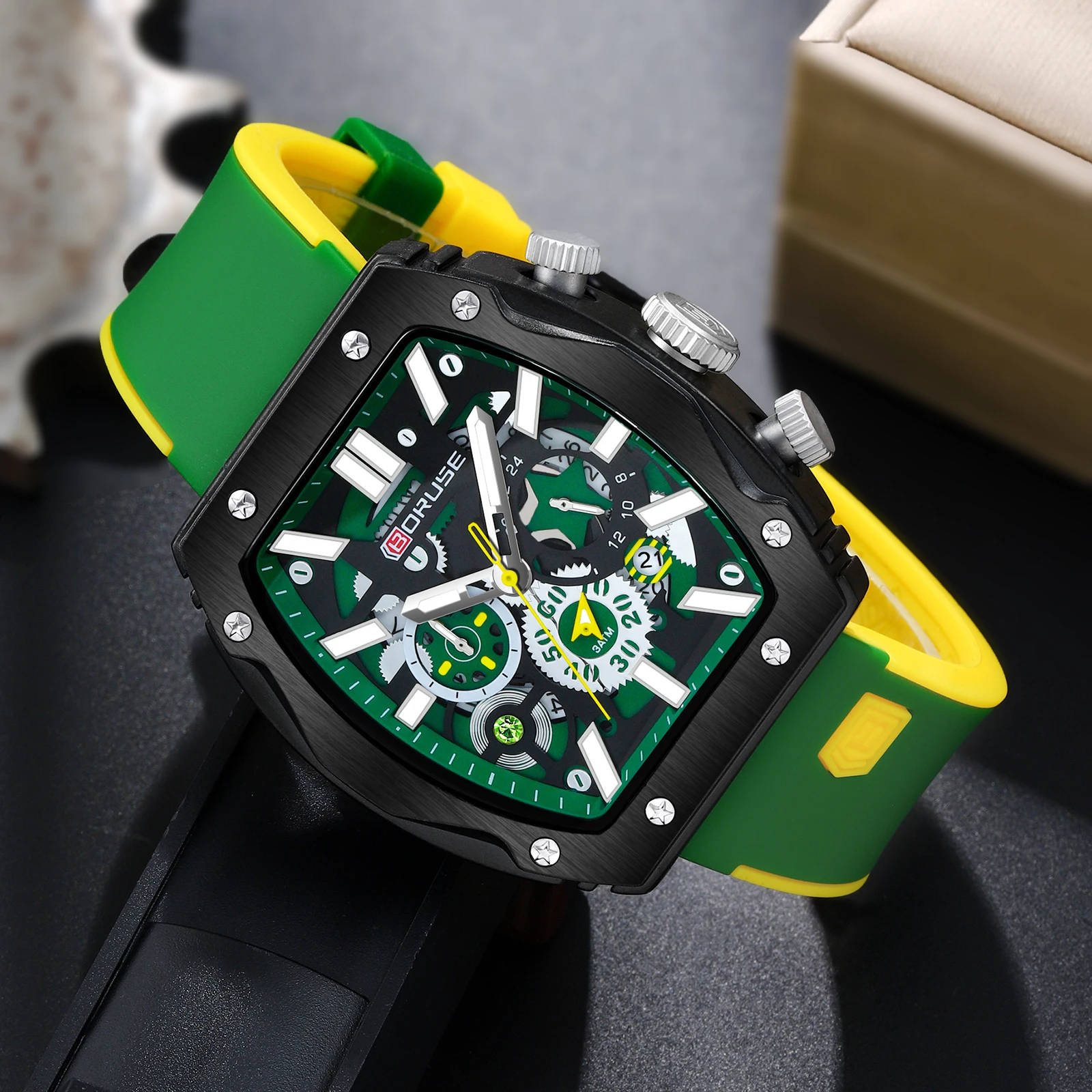 Montre-bracelet à quartz pour homme, chronographe militaire, affaires, horloge avec boîtes, marque inspectée par la faillite