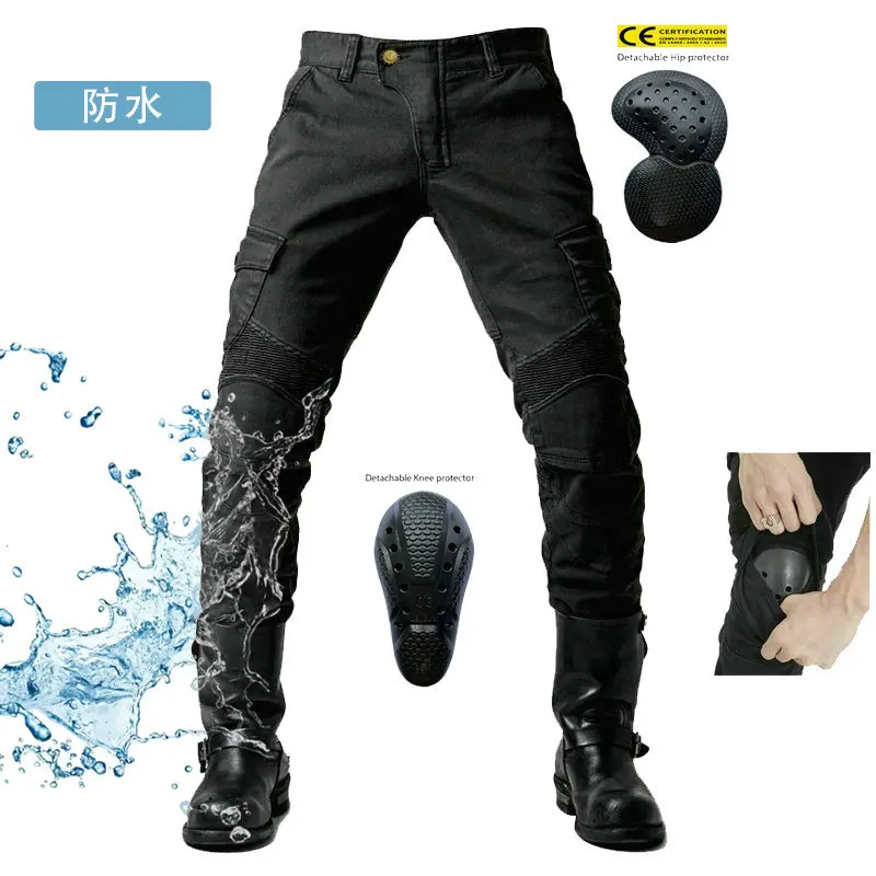 

New four-season anti-fall riding jeans coated with wind-resistant elastic high-waisted locomotive anti-fall wear-resistant pants