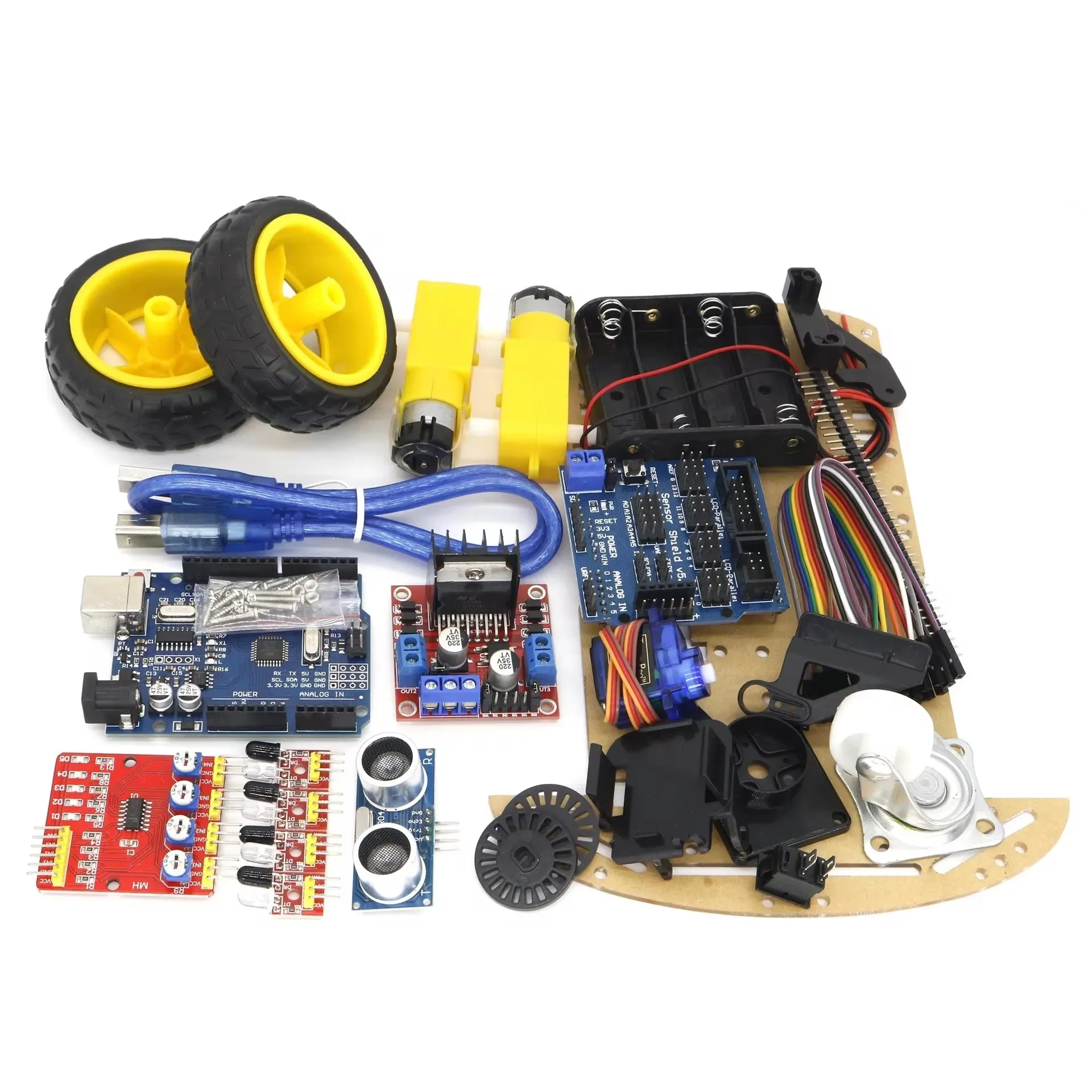 Vermijding Tracking Motor Slimme Robot Auto Chassis Kit Snelheid Encoder Accu Box 4wd Ultrasone Module Voor Arduino Kit