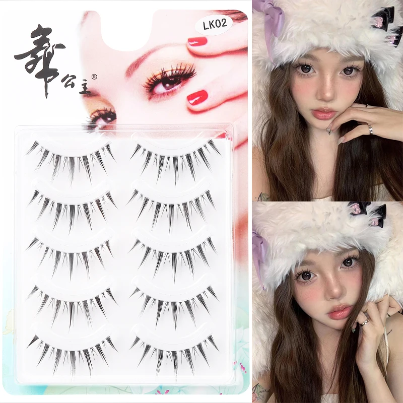 5 Pairs Manga Lashes Natural Short Clear Band 3D Natural False Eyelashes Wispy Thick Anime Lashes Makeup Eyelash Extension