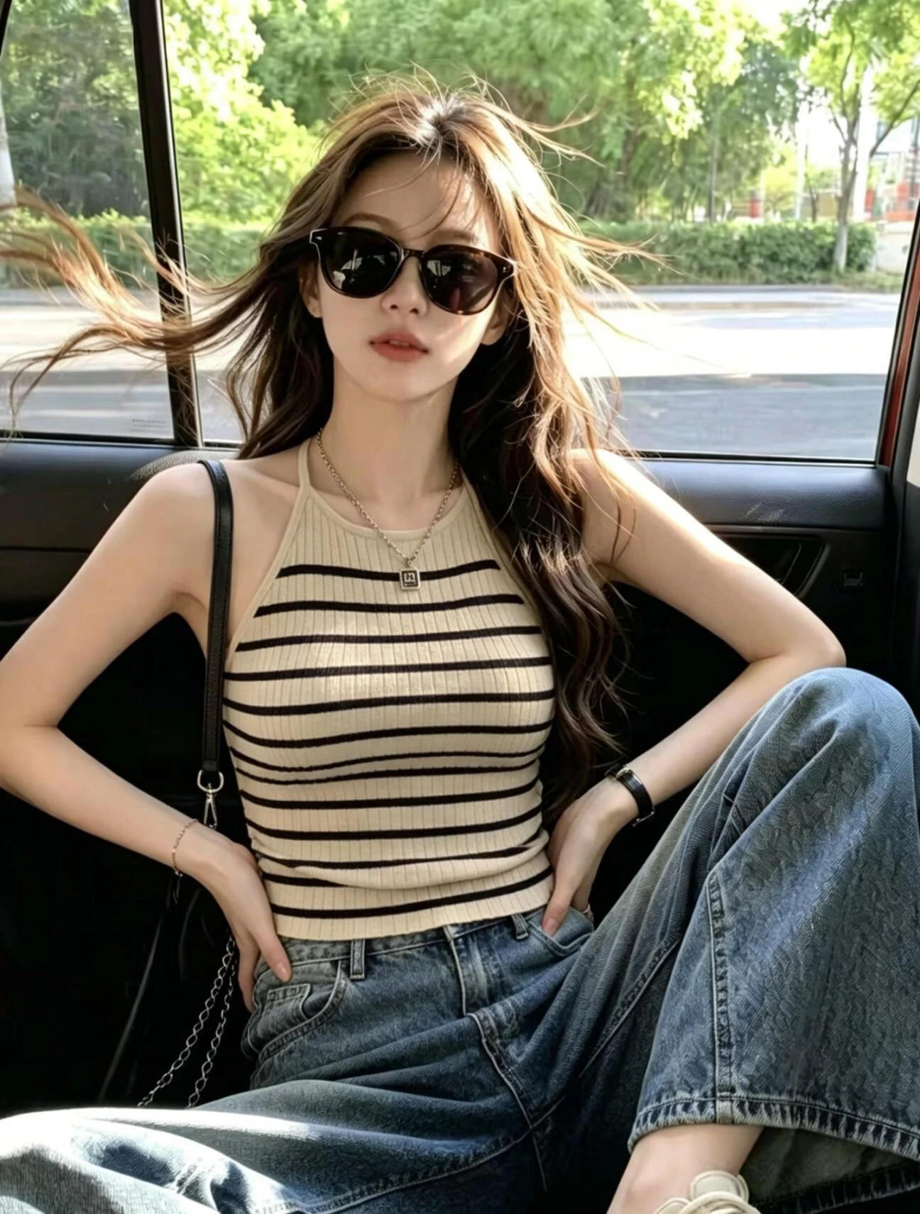 

Striped Knitted Tube Top Vest Women's Slim Fit Summer Inner Wear Outerwear Sexy Backless Crop Top Commute Style Fashion