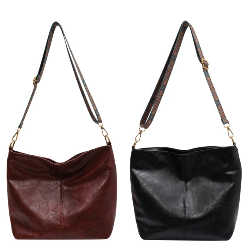 

Vintage Shoulder Bag Leathers Handbags Fashion Crossbody Bag Casual Wide Strap Bucket Bag Large Capacity Commute Bag