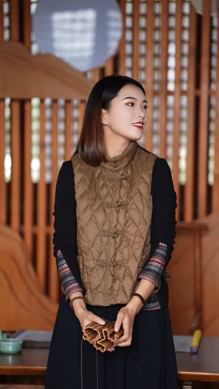 

Осень-зима, хлопковый жилет с воротником-стойкой, женский утягивающий жилет в этническом стиле в стиле ретро, винтажное пальто Sle Bu...