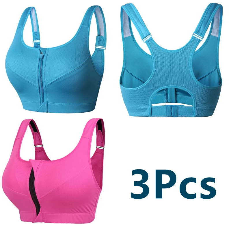 3Pcs/Set Sports Bra Crop Top Women Sportswear Bras Fitness Female Zipper Underwear Running Shockproof Bras Push Up 5XL Plus Size