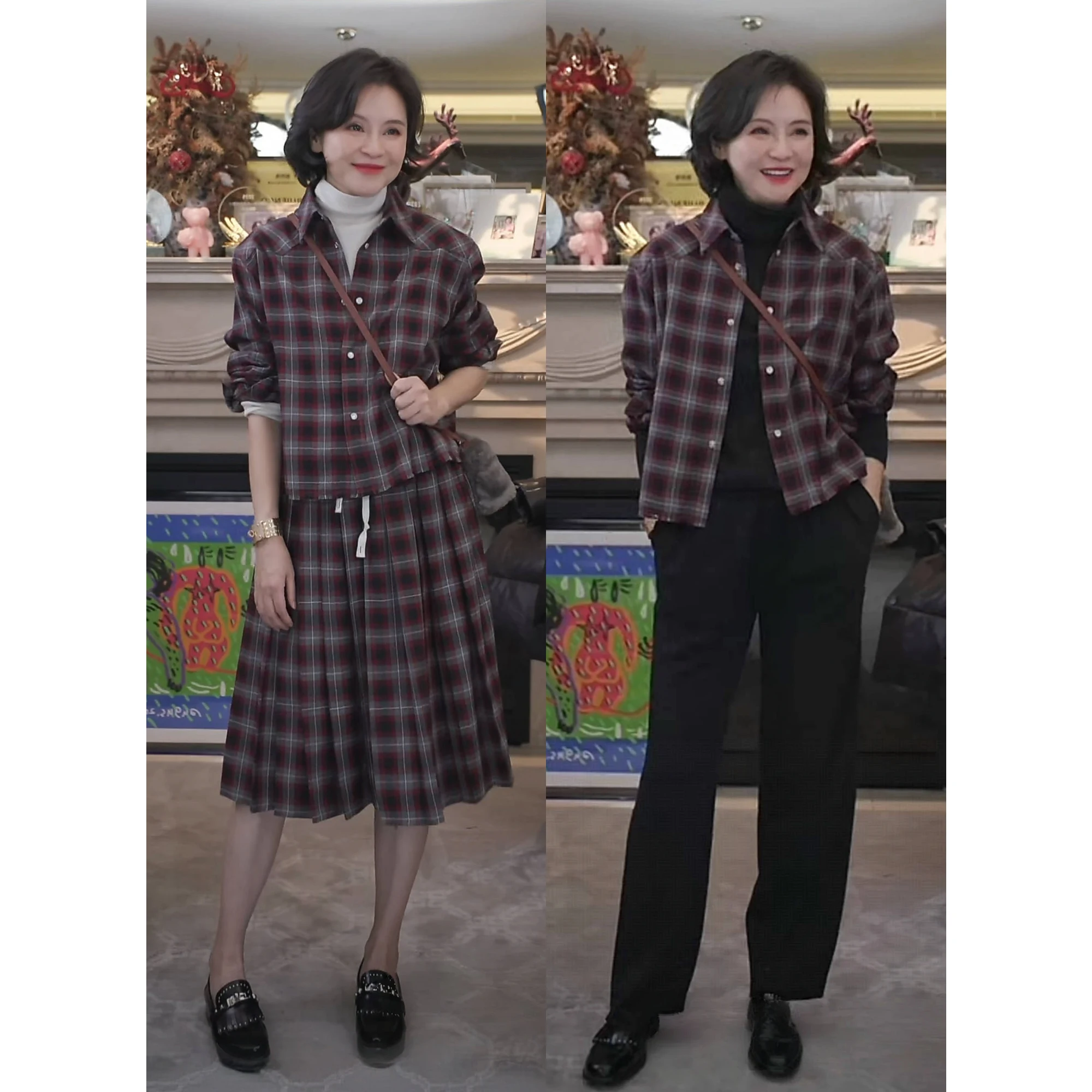 

Осенне-зимняя клетчатая рубашка: универсальная, модная, миди, из смесового полиэстера, с длинным рукавом, женская, утепленная, из смесового полиэстера и вискозы