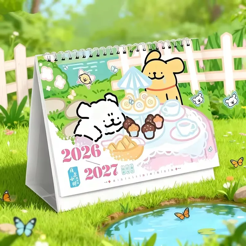 

Adorable Cartoon Dog Desk Calendar 2026-2027 Year Line Puppy Maltese Daily Planning for Fans