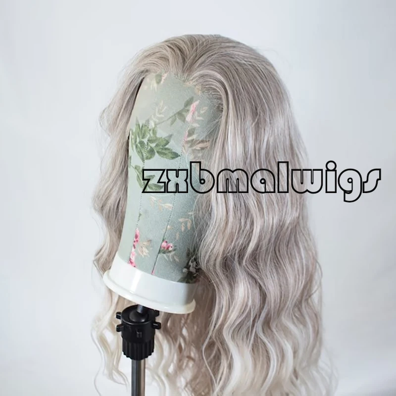 Preplucked Deep Wave Ombre Ash Blonde Synthetic Hair Lace Frontal Wig For Women Glueless Fiber Hair Transparent Lace Wigs