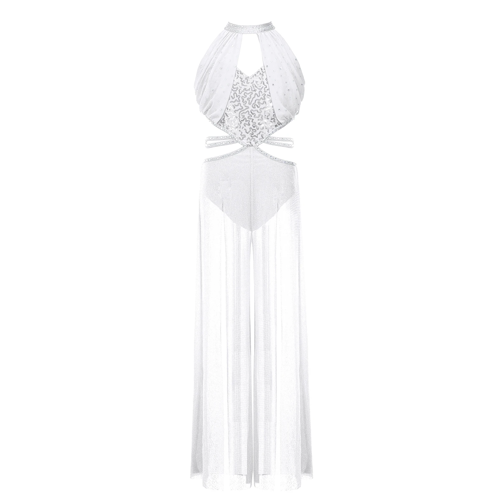 Children Girls Shiny Sequin Rhinestone Shimmy Mesh Modern Lyrical Dance Jumpsuit Skating Gymnastics Acrobatics Ballet Bodysuit