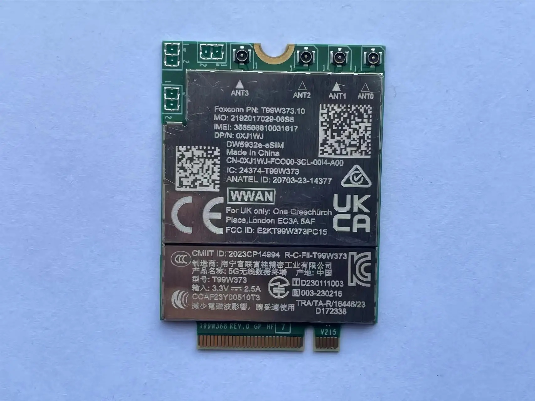 

Б/у Foxconn T99W373 DW5932e eSim Snapdragon X62 Global 5G модем LTE Cat19 M2 беспроводной WWAN для Latitude 7350 7450 7650 9450