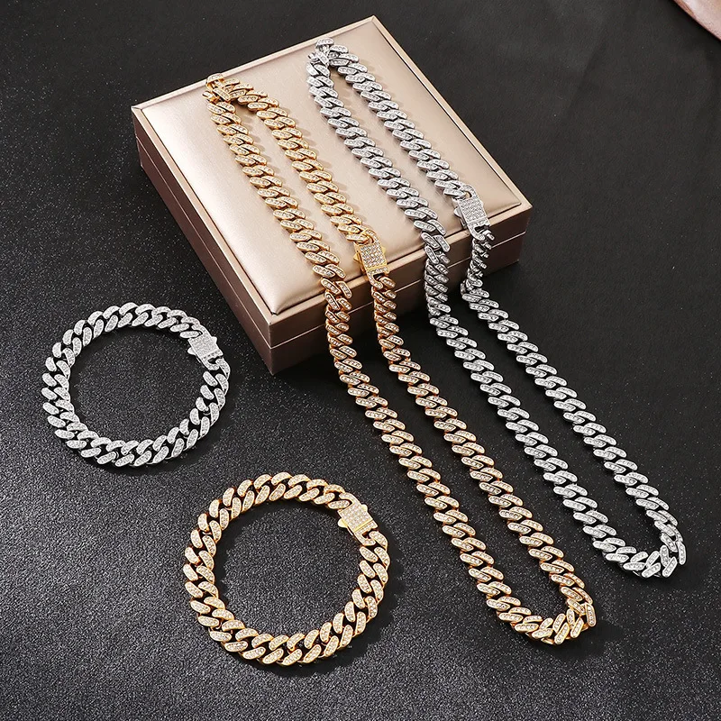 

Модные ювелирные изделия унисекс, 11 мм, ожерелье из нержавеющей стали, двухрядный кубинский браслет с бриллиантами, аксессуар