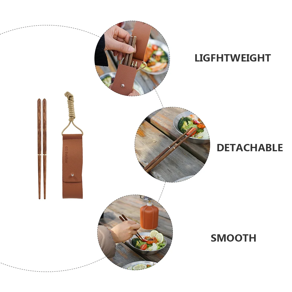 Folding Chopsticks Flatware Travel with Bag Detachable Solid Wood Wooden Take Apart Portable